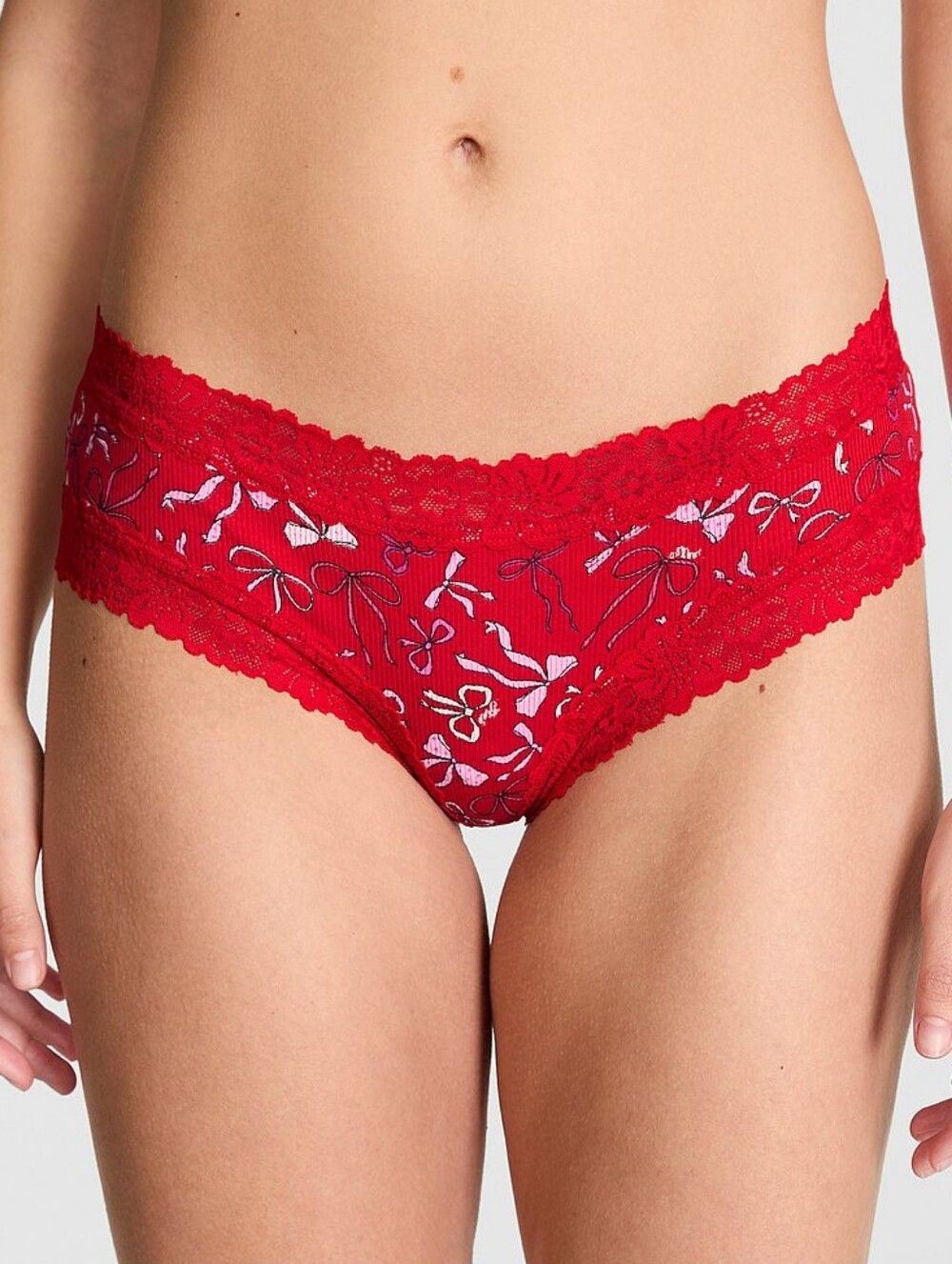 New Victoria's Secret Lace Trim Cotton Cheeky Panty Bright Vermillion Bow Sz XXL